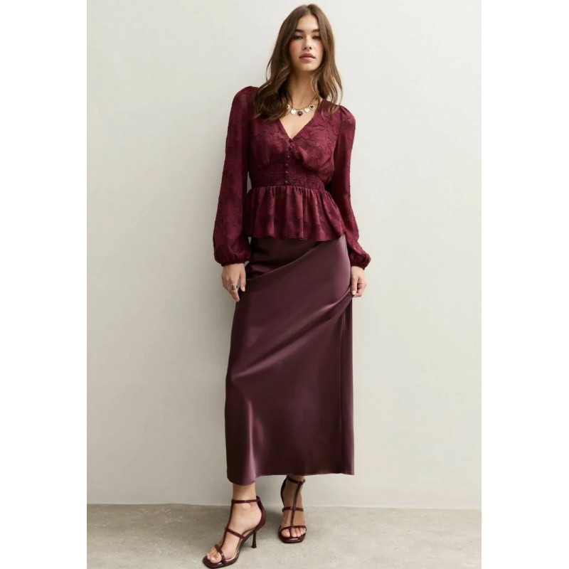 New Look BIAS CUT MIDI - Falda larga - burgundy